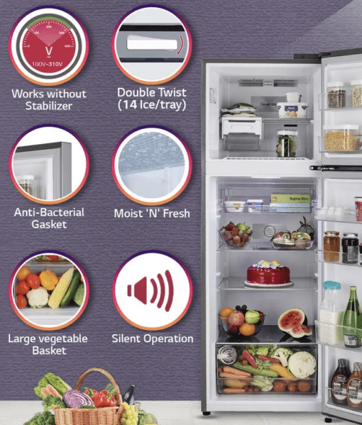 LG 398 L Frost Free Double Door 2 Star Convertible Refrigerator  (Shiny Steel, GL-S422SPZY) - Image 2